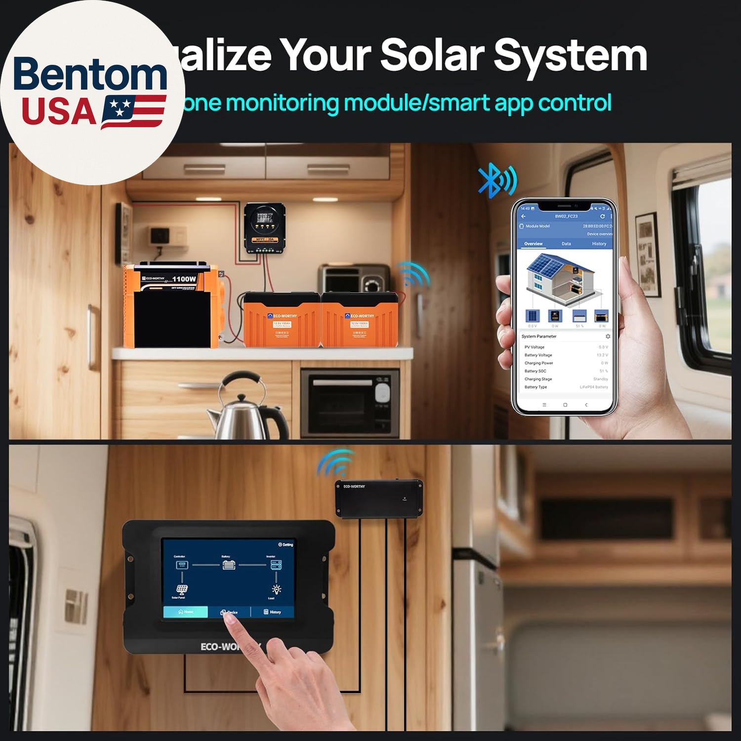 ECO WORTHY 12V 200W Solar Panel Kit with Battery and Inverter for RV off Grid:2P