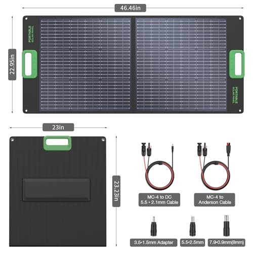 100W Portable Solar Panel, 23.5% High Efficiency ETFE Foldable Green&Black