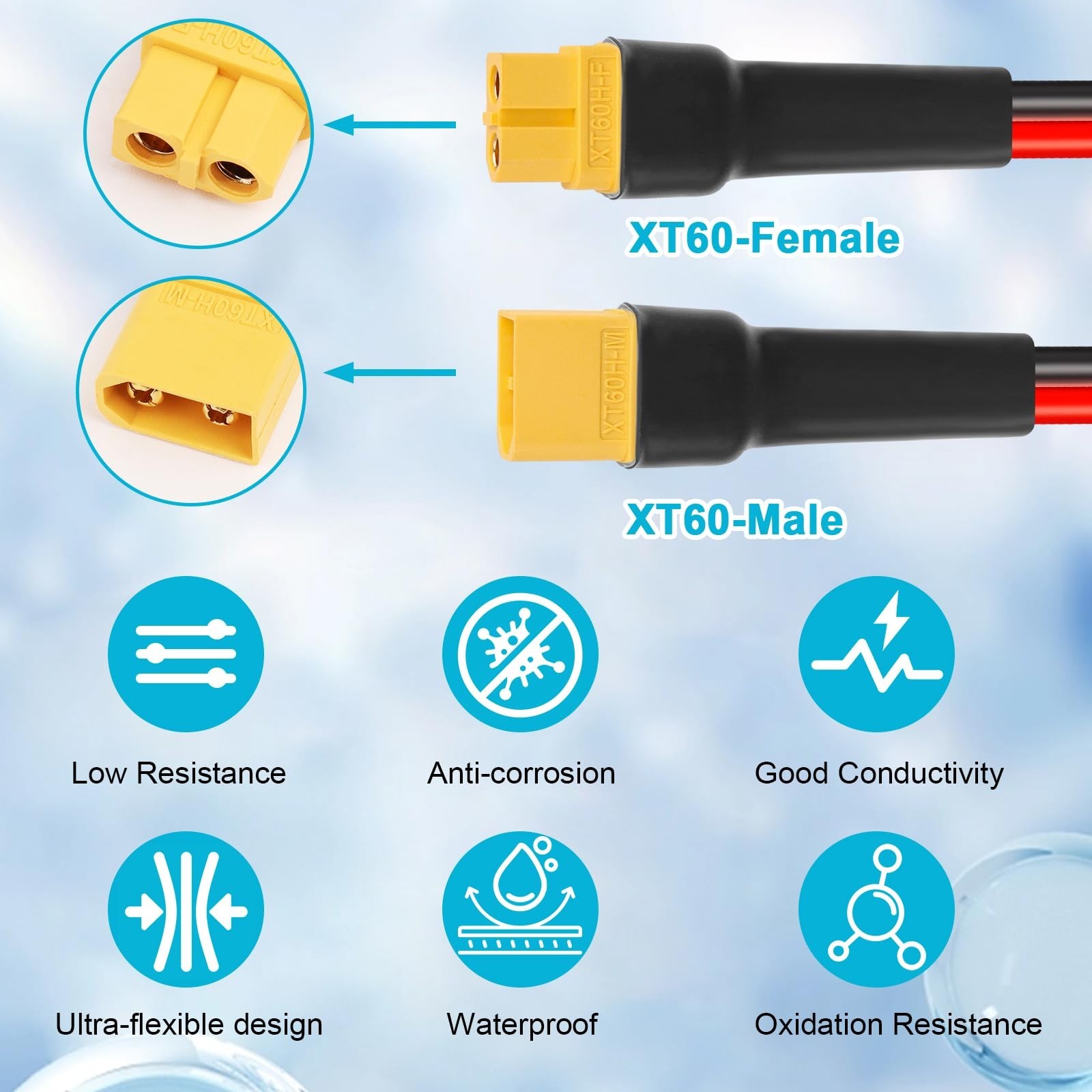 35FT XT60 Extension Cable 10AWG – Female to Male Connector for Solar, RC, Power