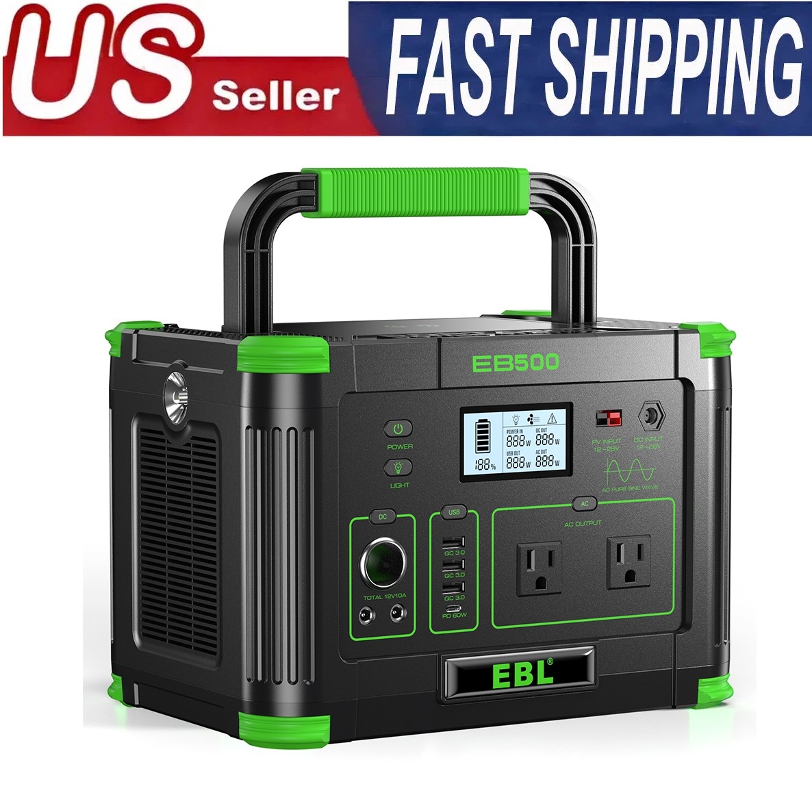 519Wh Portable Solar Generator 500W 10-Output RV Camping Backup Power Station