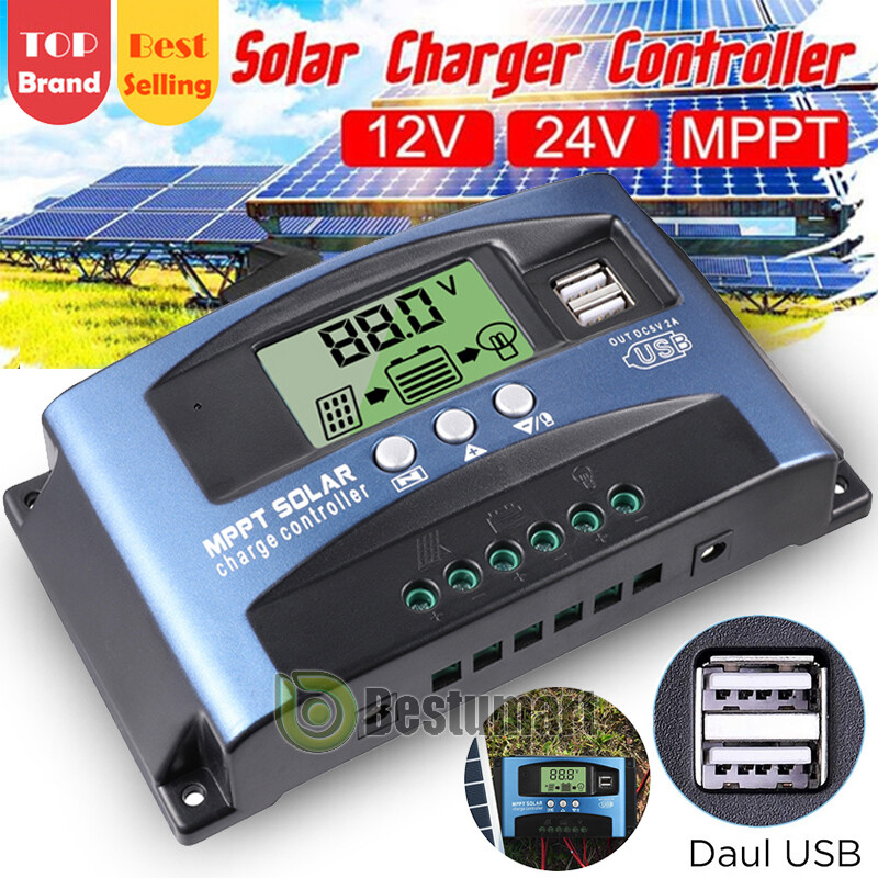 12V/24V 100A MPPT Solar Panel Battery Regulator Auto Charge Controller Dual USB