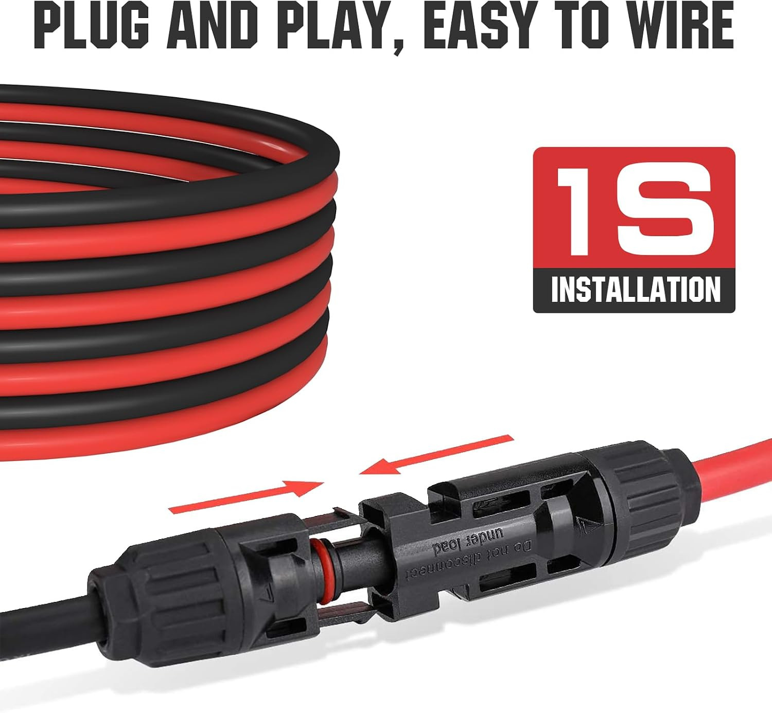 10FT 10AWG Solar Extension Cable 30A/1000V DC, IP67 Waterproof with Compatible Q