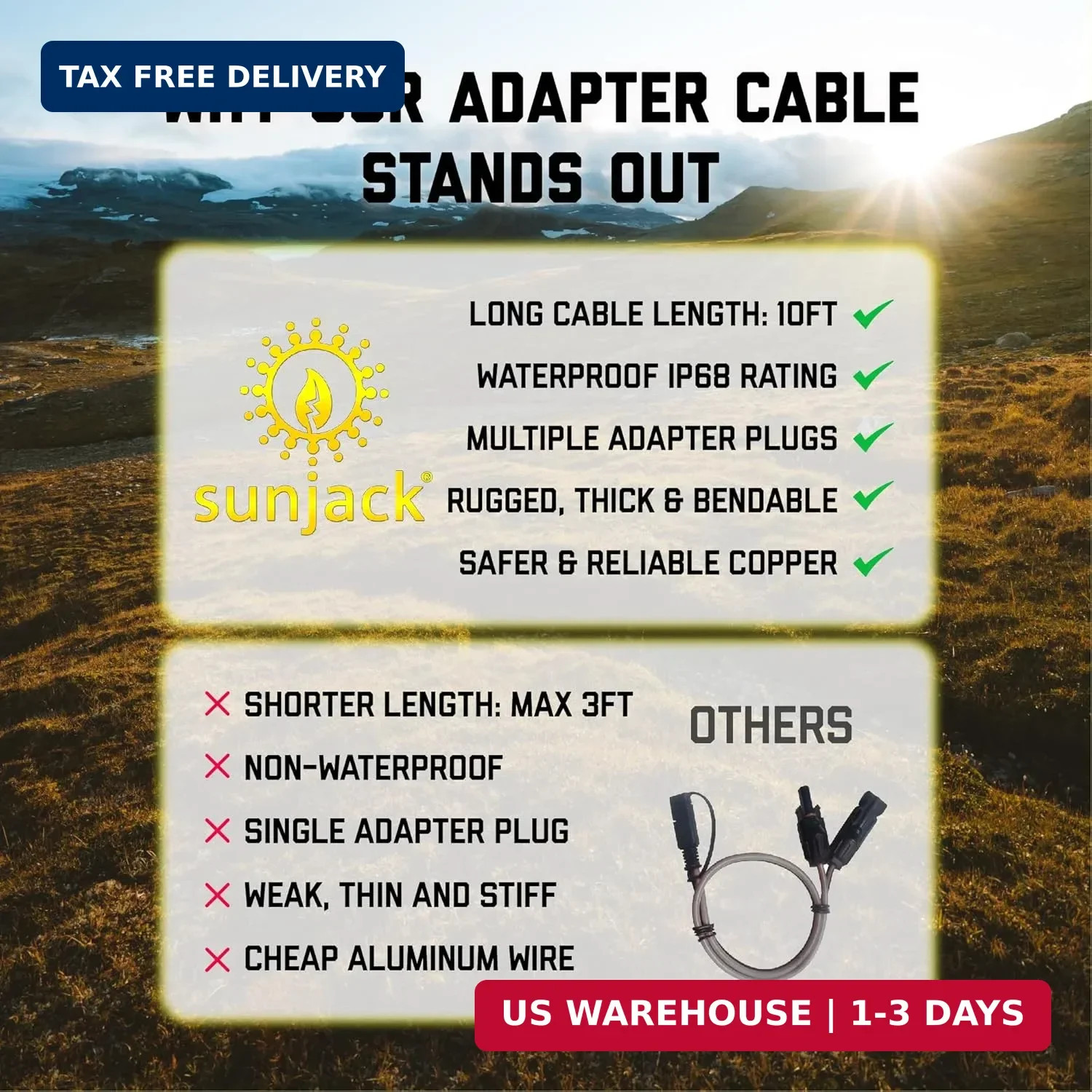 SunJack MC4 Solar Panel to Power Station Adapter Cable, XT60 / Anderson / DC5521