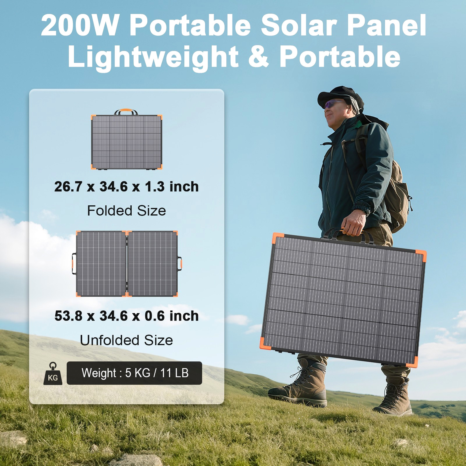 MHPOWOS Bifacial Foldable Solar Panel 200W 100W Portable for Powerstation