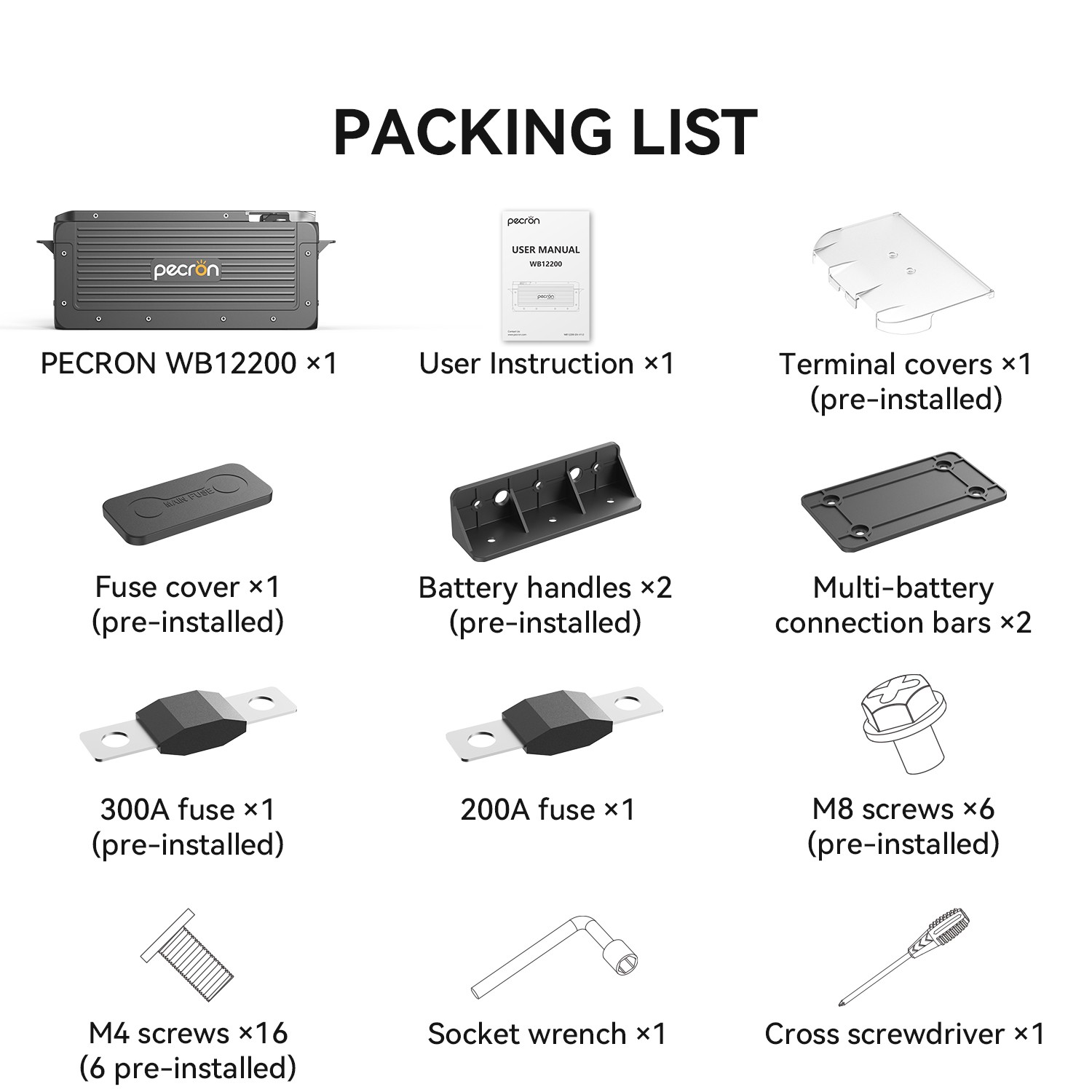 PECRON 12V 200Ah LiFePO4 Deep Cycle Lithium Battery For RV Solar Off-Grid Power