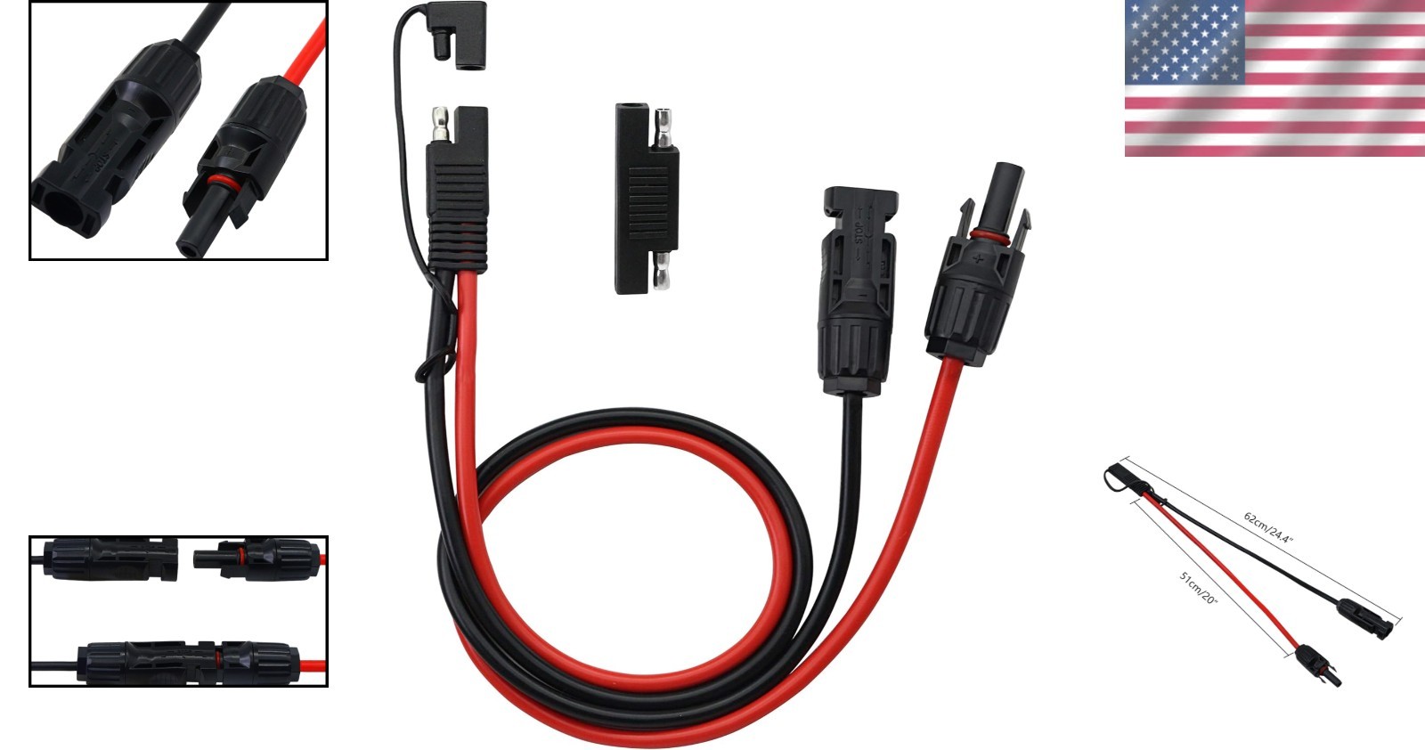 50cm SAE Connector Cable with Reversed Polarity Function – Ideal for Solar Kits