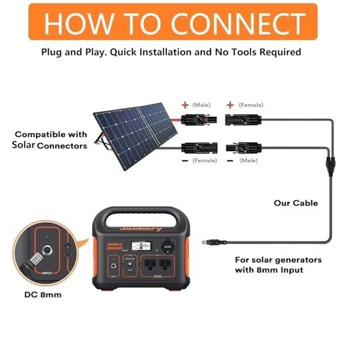 16.5Ft Solar Adapter Extension Cable for 8mm DC Portable Power Stations & Panels