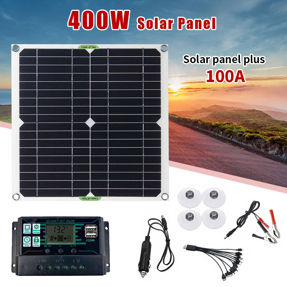 400W Controller Solar Panel Kit 100A 5V Portable Outdoor Home Battery Charger