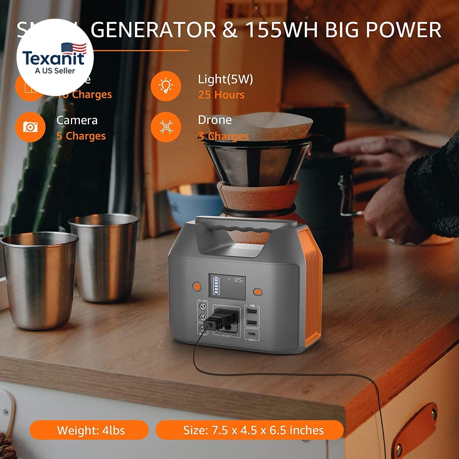 Portable Power Station 150W 155Wh Solar Generator 110V 42000Mah Portable Power B