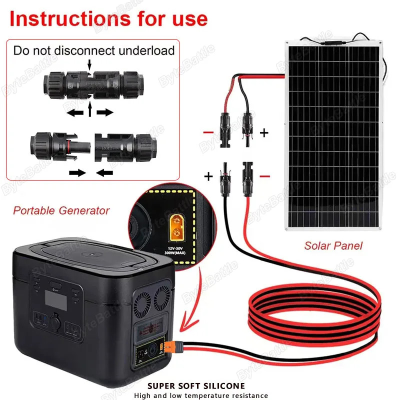 12 AWG Solar to Xt60I Cable 1M~10M (3.2Ft~32.8Ft) Solar Connector to Xt60IF Adap