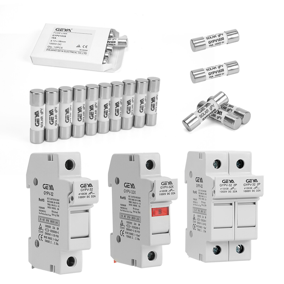 GEYA Solar PV Single Pole 40/50Amp 14*85mm 20kA 1500DC Fuse&Holder DC Protection