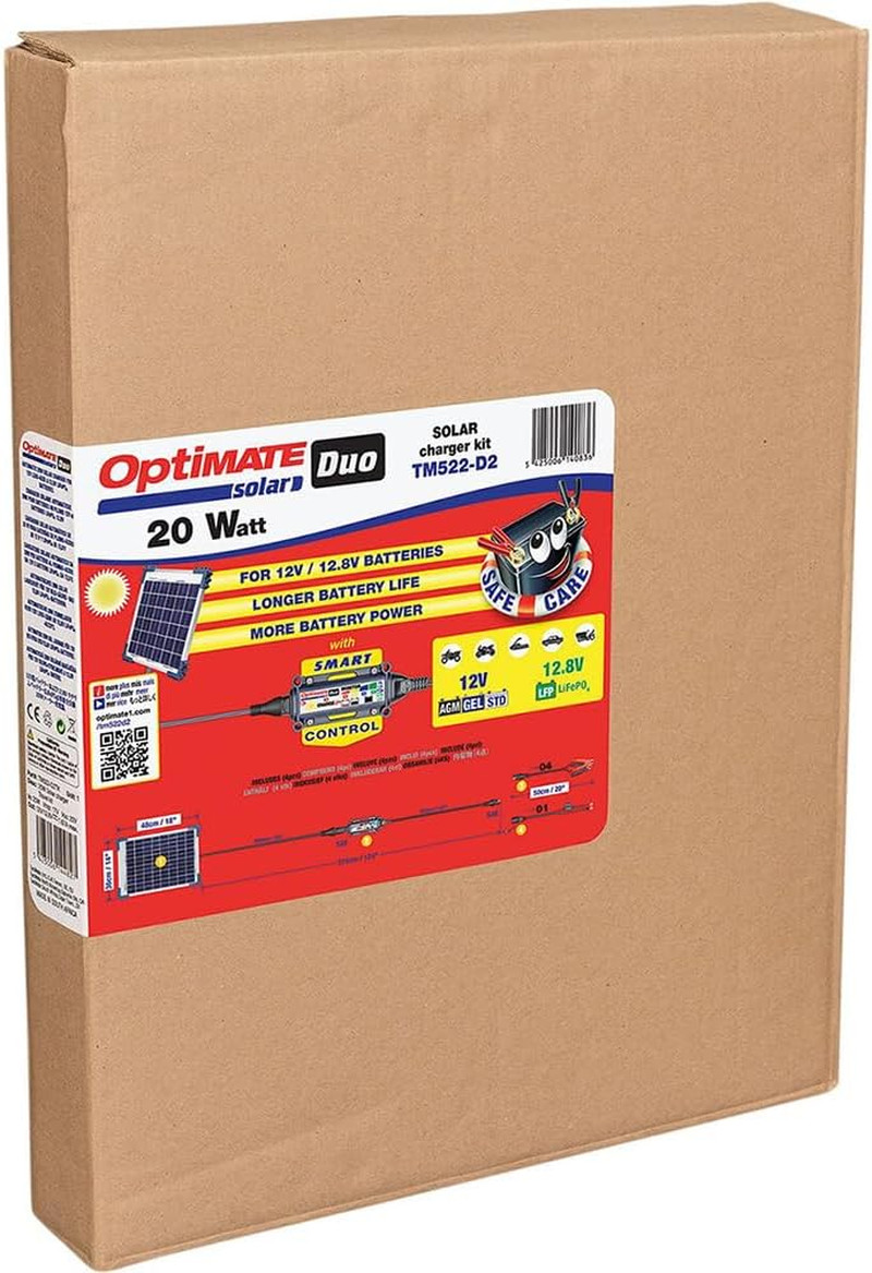 Optimate Solar Duo, TM522-D2, 6-Step 12V / 12.8V 1.6A Weatherproof Solar Battery
