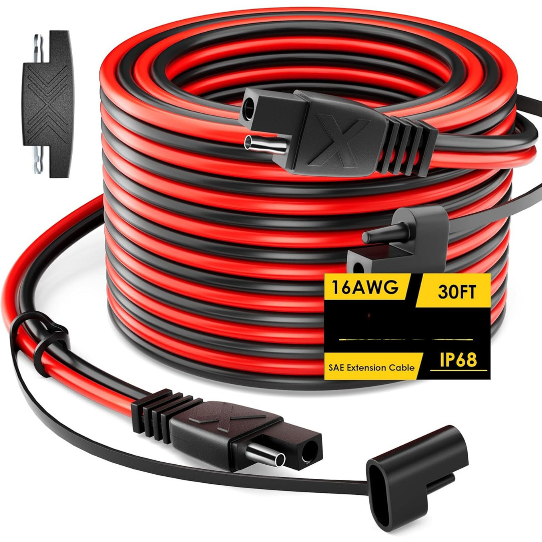 SAE To SAE Extension Cable Pure Copper Cord Wire Connectors W/Adapter 16 AWG 30′
