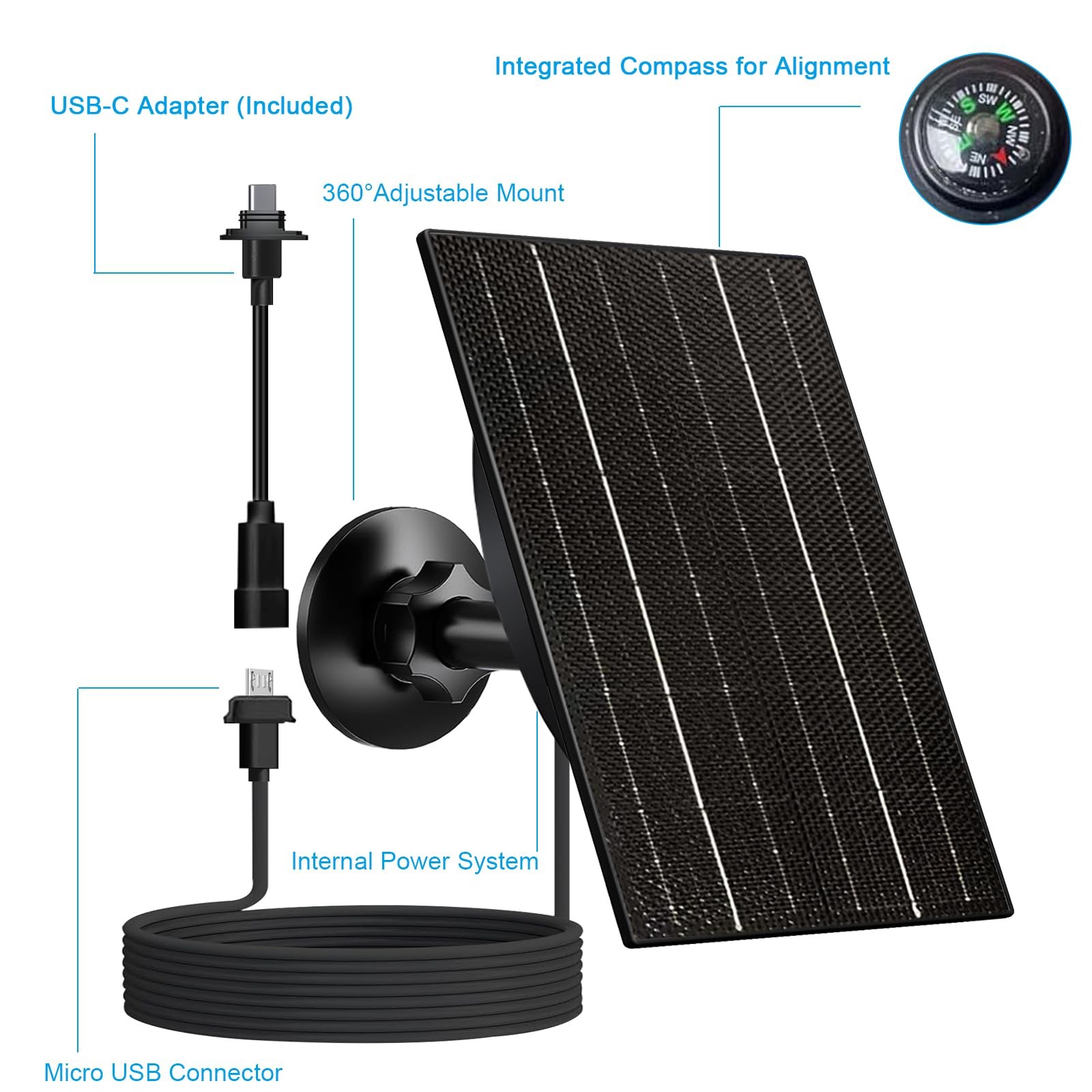 Solar Panel for Blink Outdoor 4/3/XT2/XT Camera, 4W High-Efficiency Solar