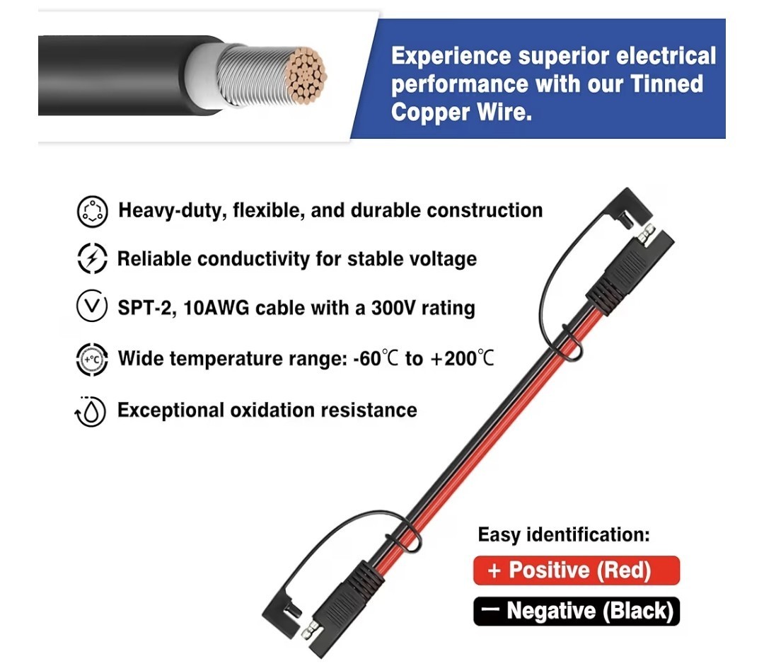 SAE Extension Cable 10AWG 1 FT Quick Disconnect Wire Harness with SAE Adapter