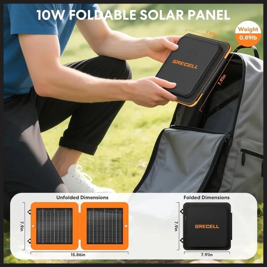 GRECELL 10W Portable Solar Charger | Foldable Monocrystalline Panel with USB A&C
