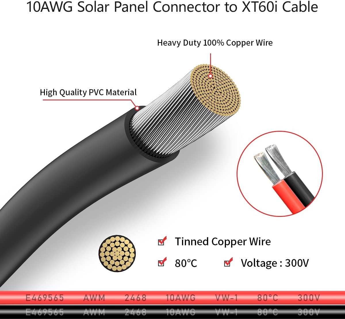 10AWG 10FT Solar to XT60i Cable 10 25 35 50 75 100FT Solar Connector