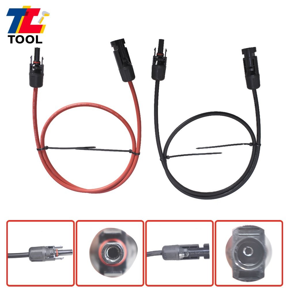 1 Pair Black + Red 3 Feet Solar Panel Extension Cable Wire Connector 10 AWG