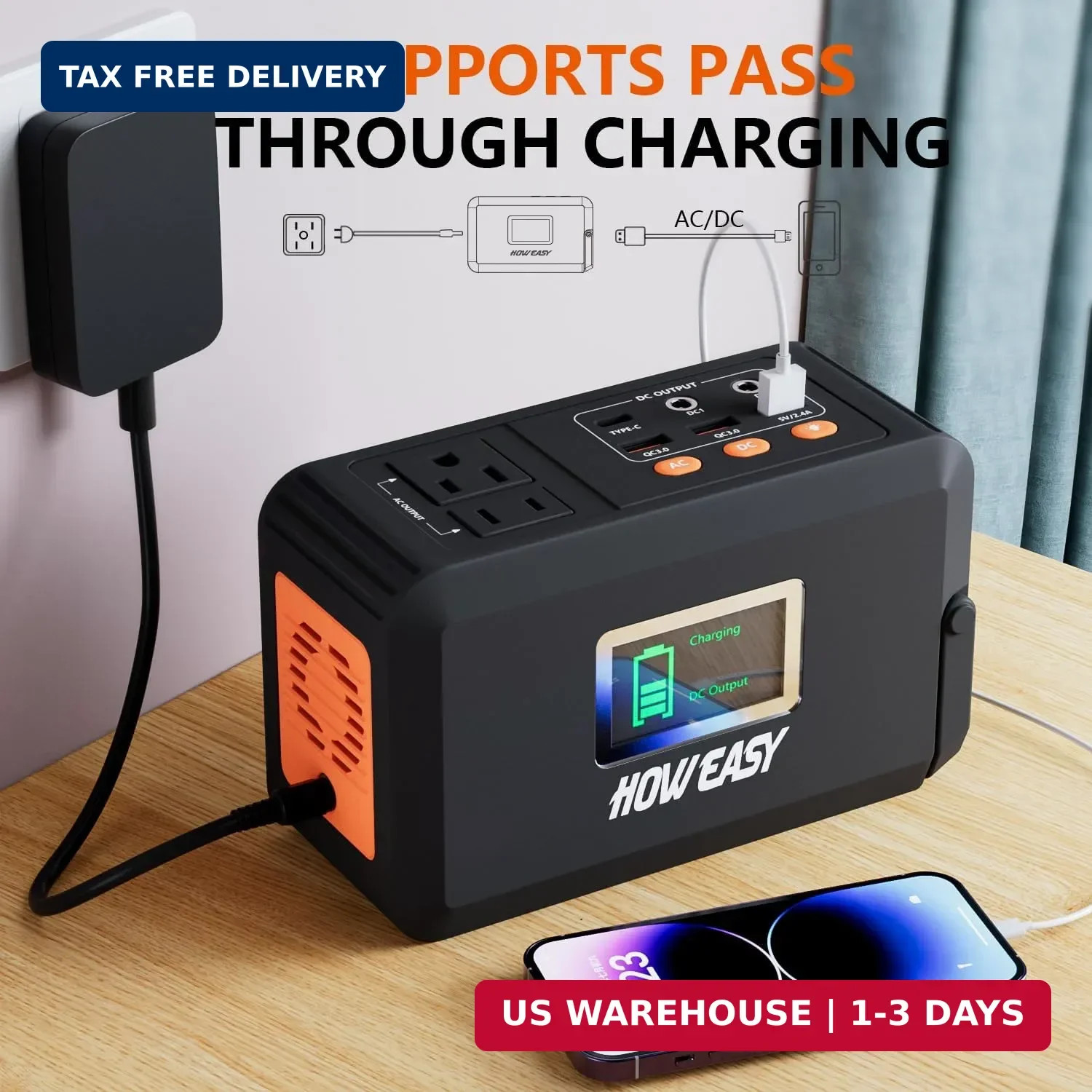 HOWEASY Portable Power Station,120W(240W Peak) Solar Generator,88Wh Lithium Batt