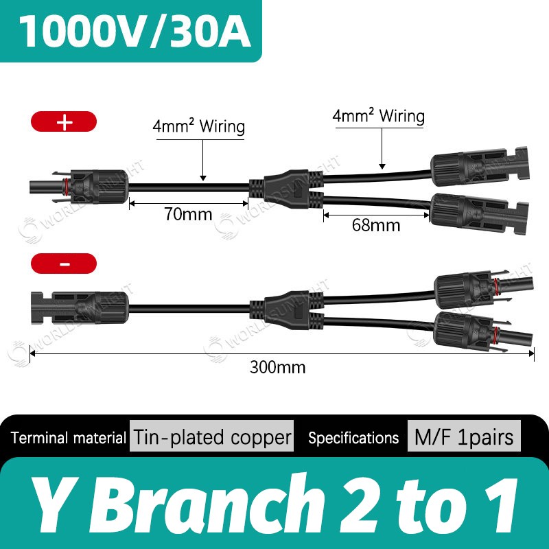 1 to 2/3/4 Branch Solar Panel Connector Splitter, Parallel PV Panel Y Pair