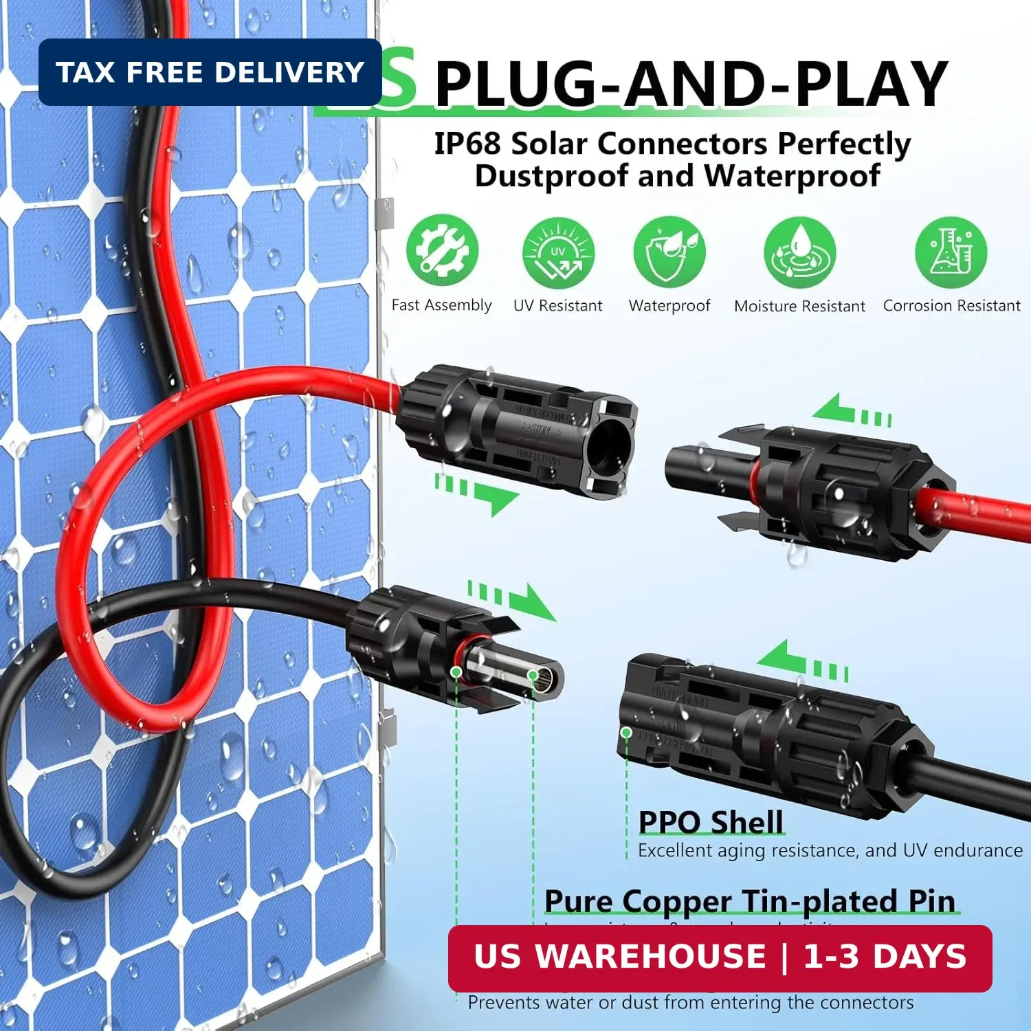 Vansdon Solar to XT60i Extension Cable 12AWG 3FT XT60i Female to Male Connector