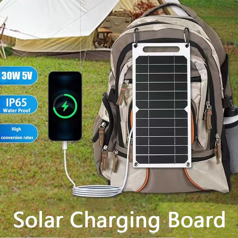 30W Portable Solar Panel USB Type C Waterproof Charger for Camping Hiking Travel