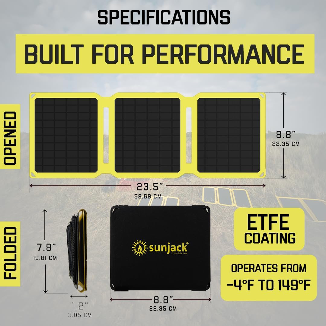 – 15 Watt Foldable Solar Panel, ETFE Monocrystalline Portable Solar Panel with U