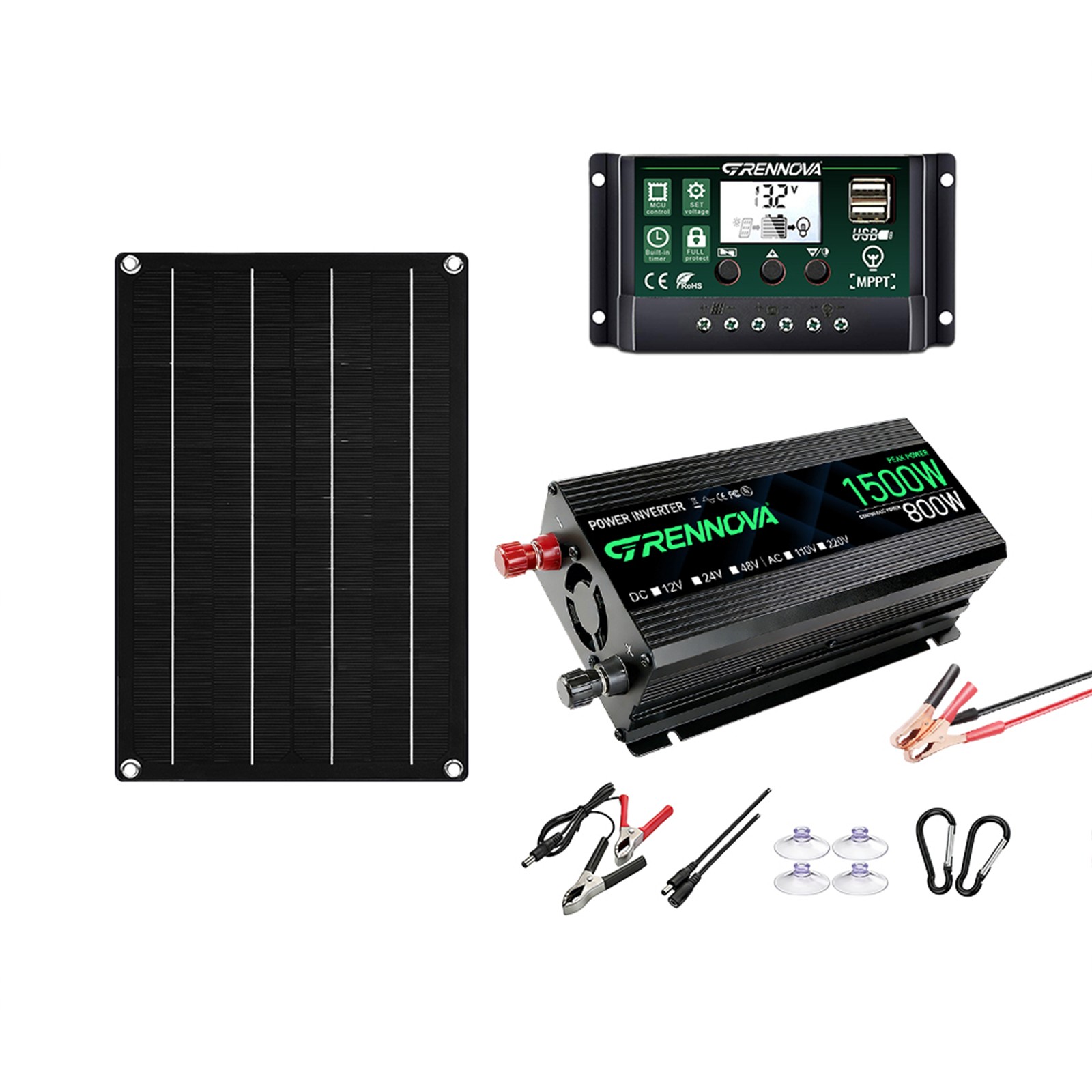 Grennova 1500W Solar DIY Kit 60A MPPT 50W Panel Off-Grid RV Camping Power