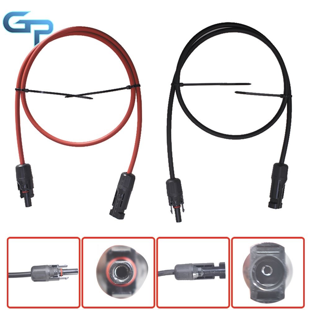 3 Feet Black + Red 1 Pair Solar Panel Extension Cable Wire Connector 10 AWG