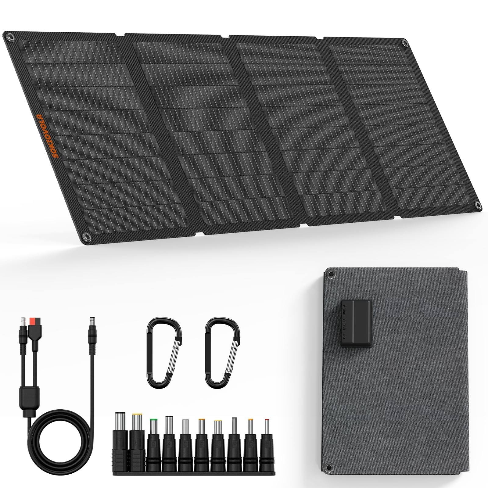 50W Foldable Solar Panel Charger, IP68 Waterproof, USB-A & USB-C, DC 18V for Cam