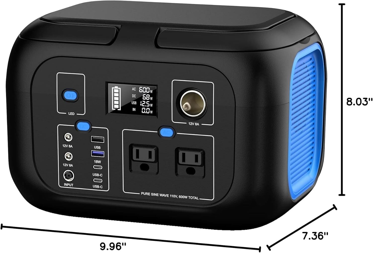 600W Portable Power Station – 296Wh Solar Generator with 9 Outputs & Fast Charge