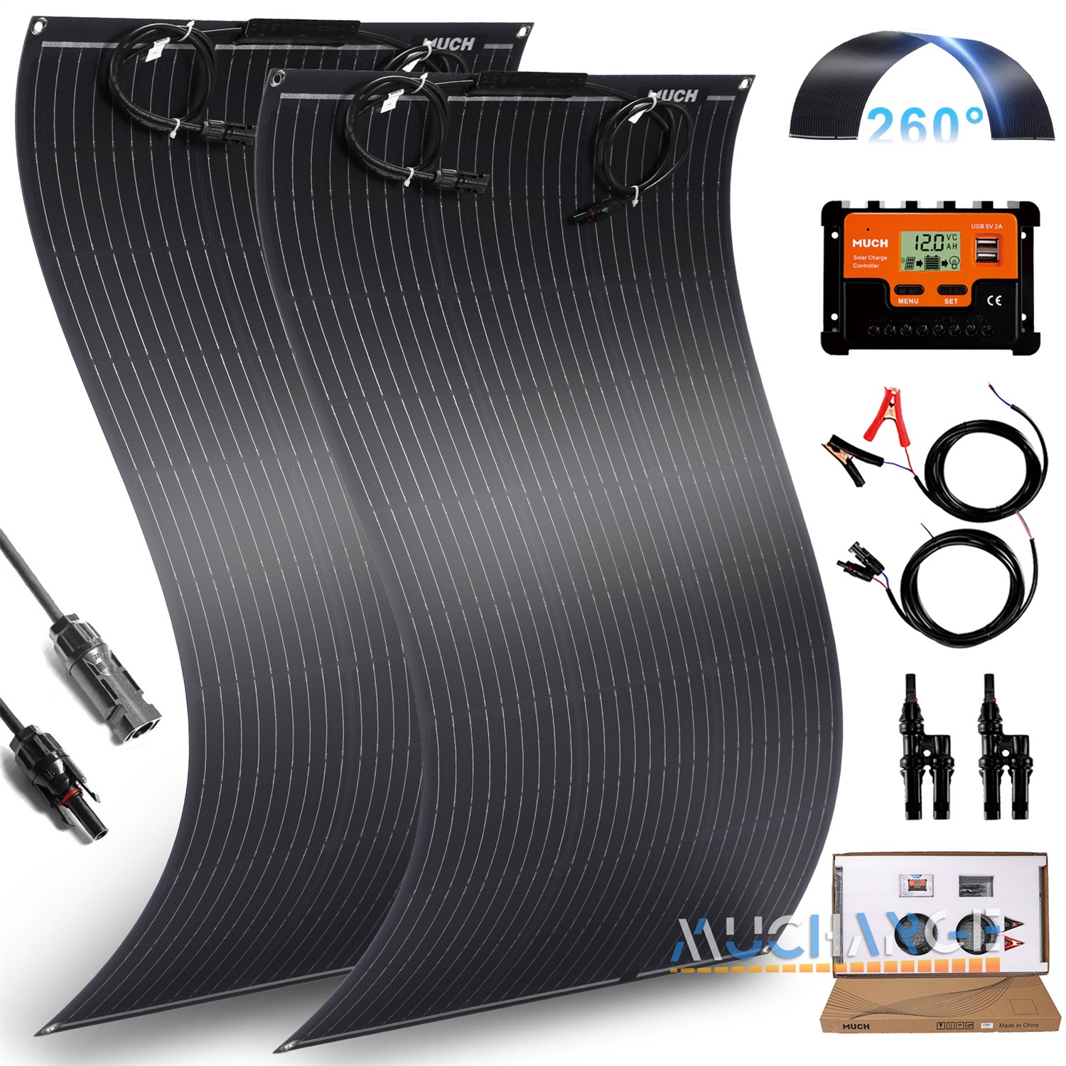 200W Mono Solar Panel Flexible High Efficiency Portable + LCD Car Inverter Kits