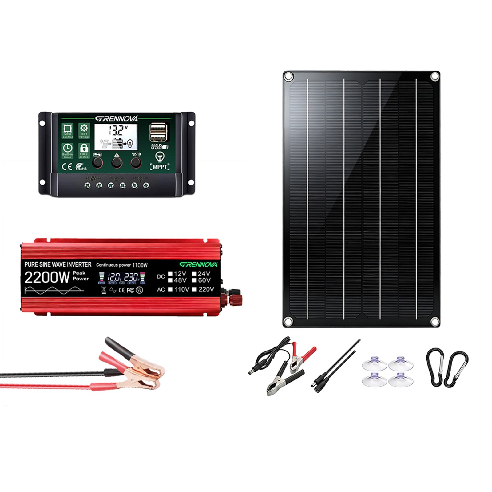 Grennova 2200W Off-Grid Solar System 60W Panel 60A MPPT Pure Sine Inverter