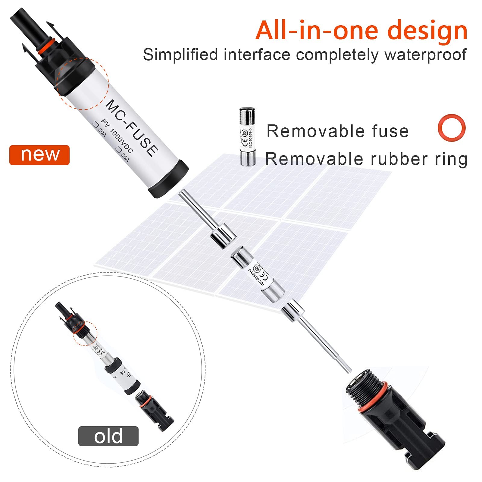 20A Solar Fuse Holder Connector IP68 Waterproof 1000V in-line Fuse Holder 20A Ma