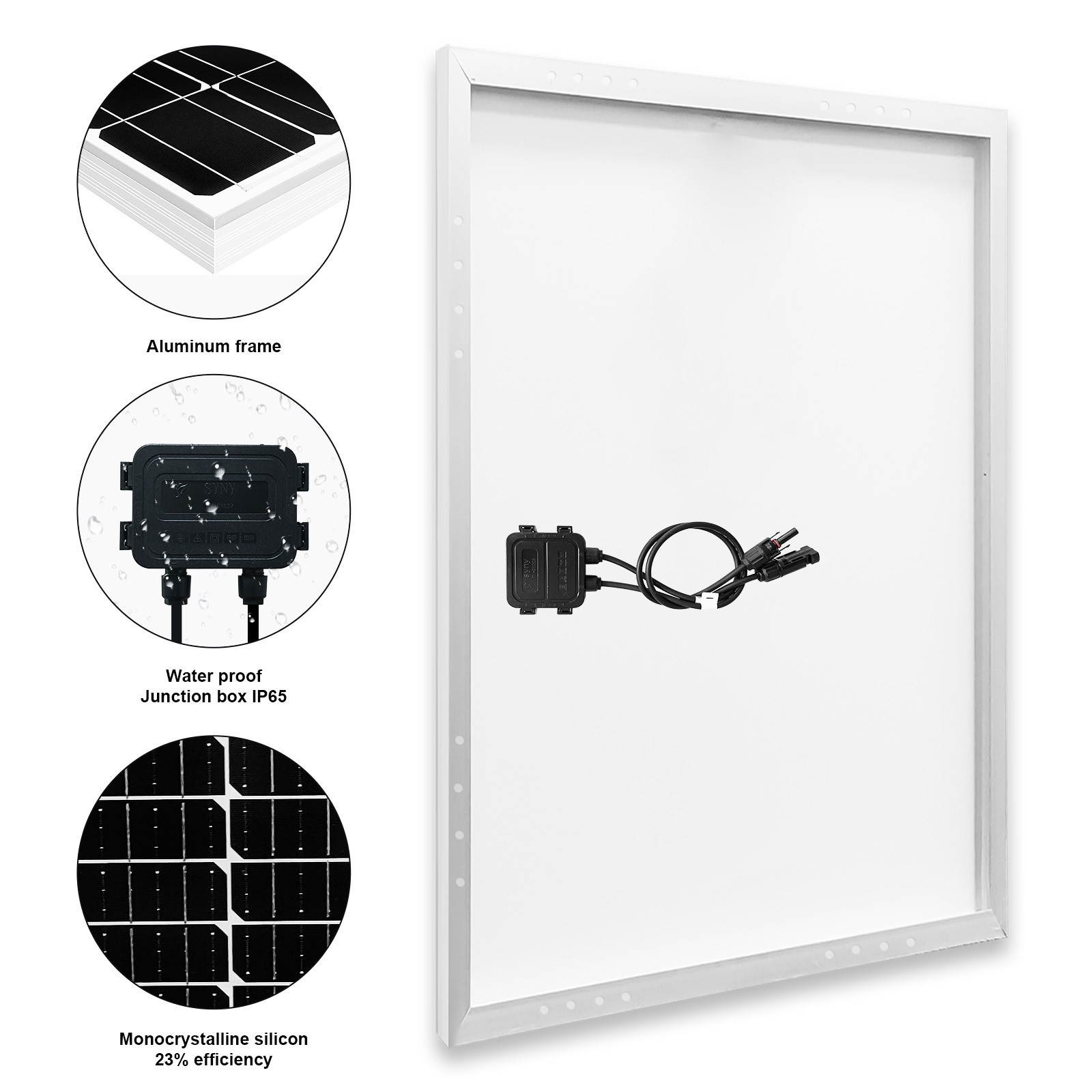 100W 12 Volt High-Efficiency Mono Solar Panel PV Module for RV Marine Rooftop