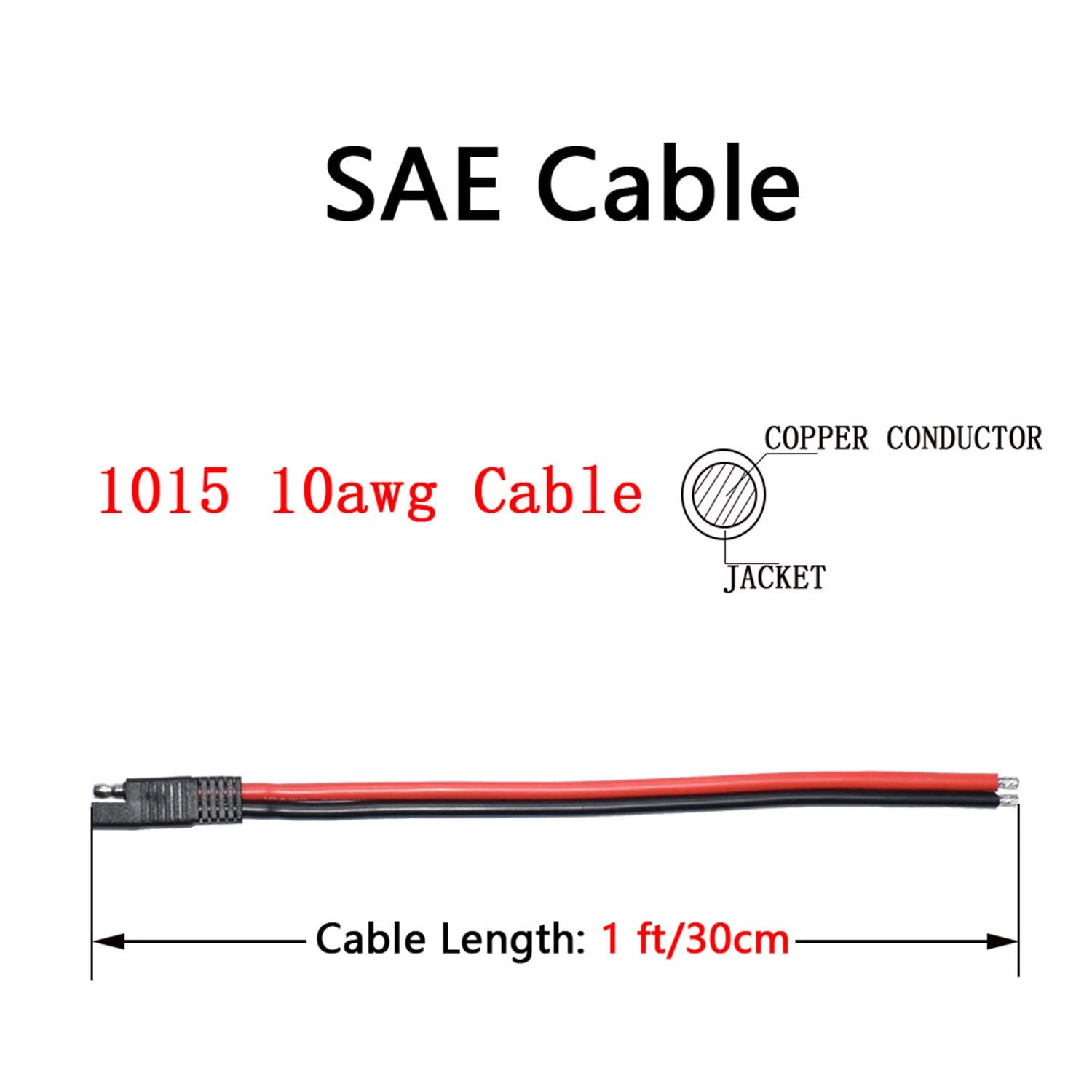 10AWG SAE Connector Extension Cable, 2Pack Quick Disconnect Plug, 30cm/1ft So…