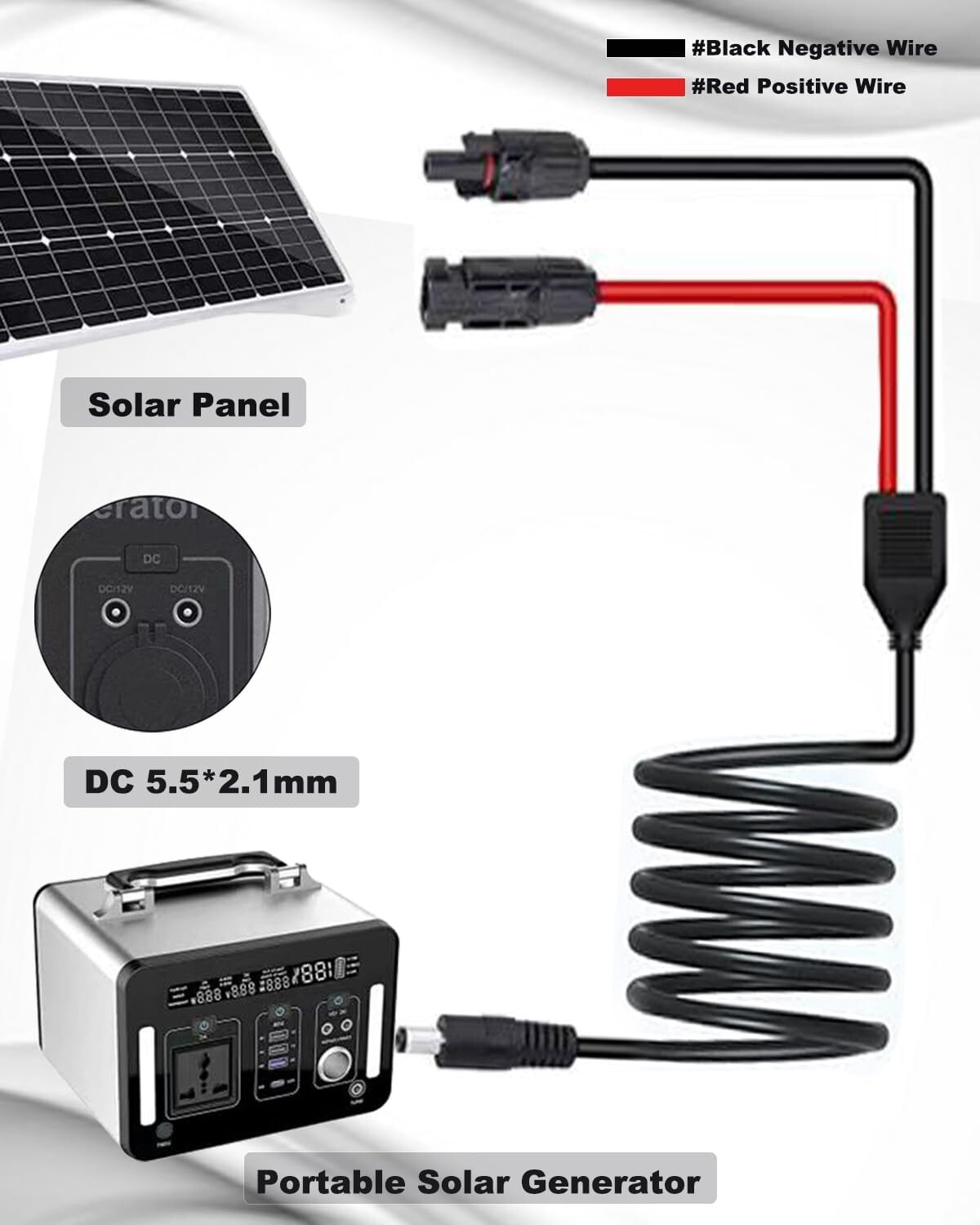 Durable Solar Panel Adapter with 16AWG Copper Wire – Wide Device Compatibility