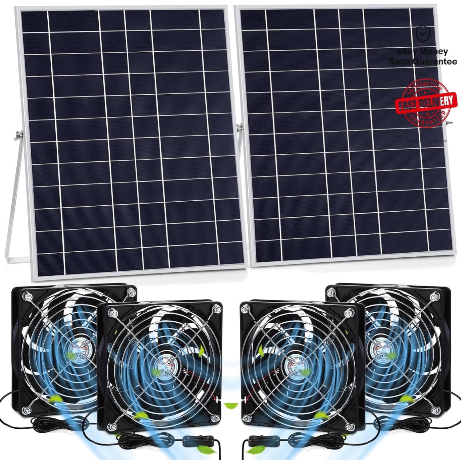 2 Set 20W Solar Powered High Speed Exhaust Fan Kit with Adjustable Stand