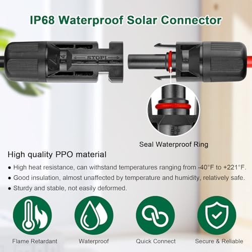 10AWG Solar Panel Extension Cord 3FT – Waterproof PV Wire with Flame Retardant S