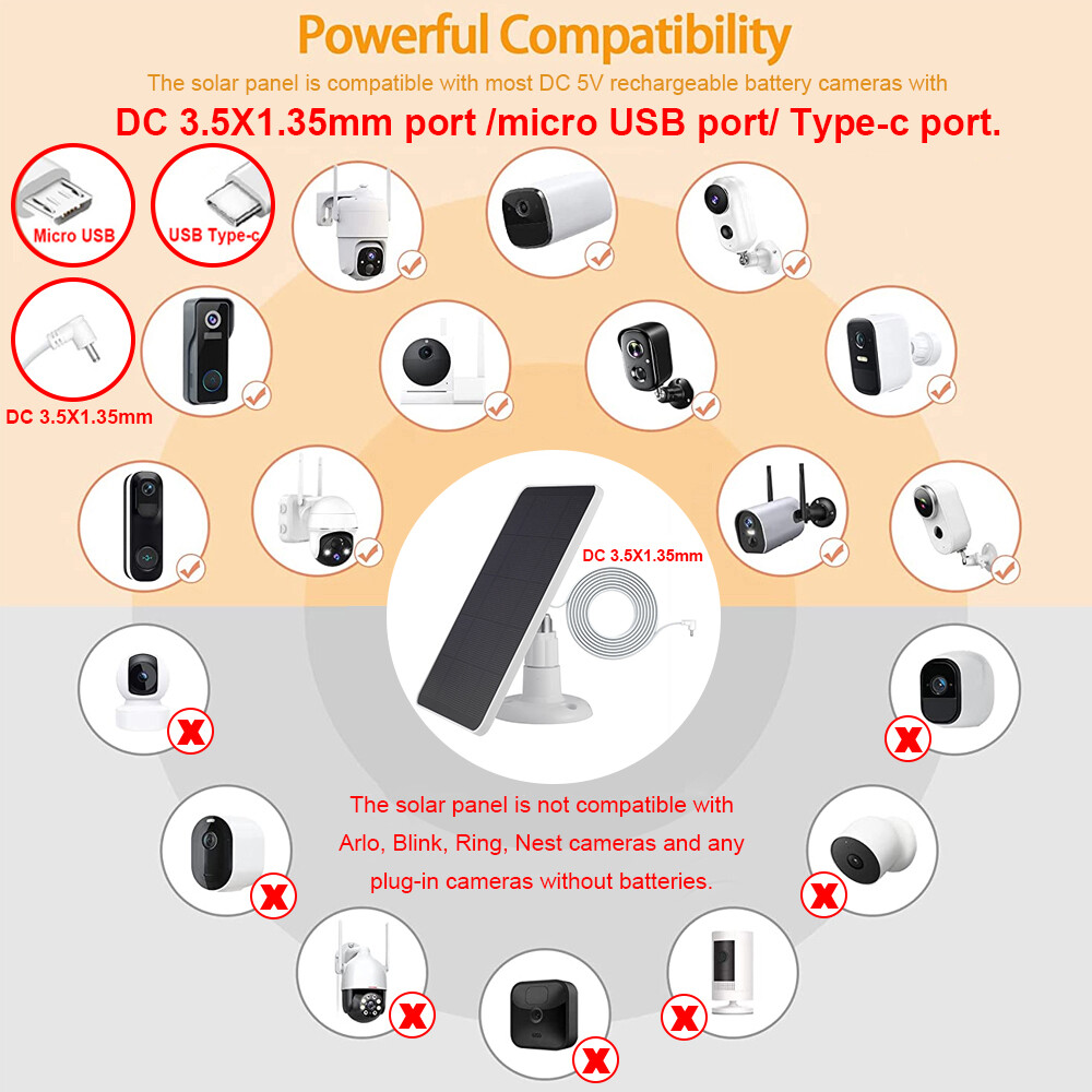 4W Solar Panel Charger for Ring Spotlight & Stick Up Cam Ourdoor CCTV Camera