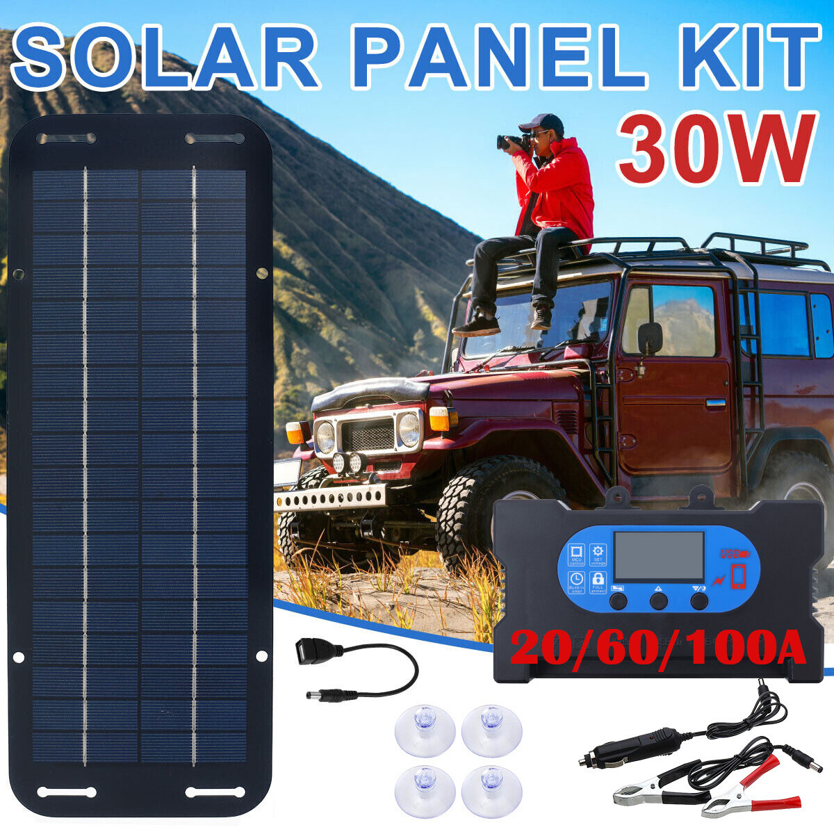 Portable Solar Panel Kit 100A 12V Battery Charger w/ Controller Caravan Boat RV