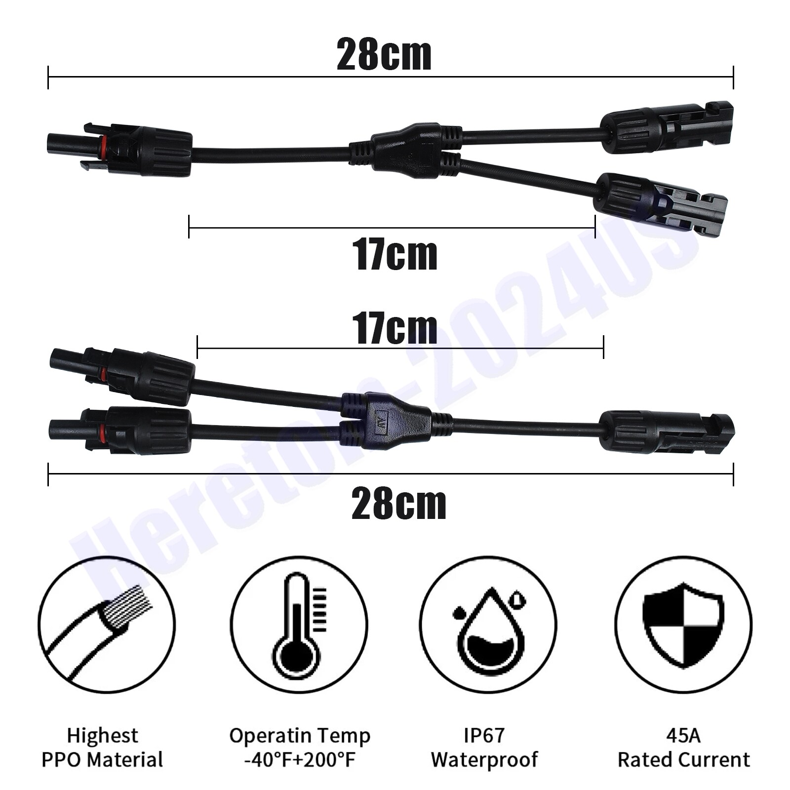 Lot Pair Y 2 Branch F&M Solar Panel PV Connector Cable Wire Splitter Waterproof