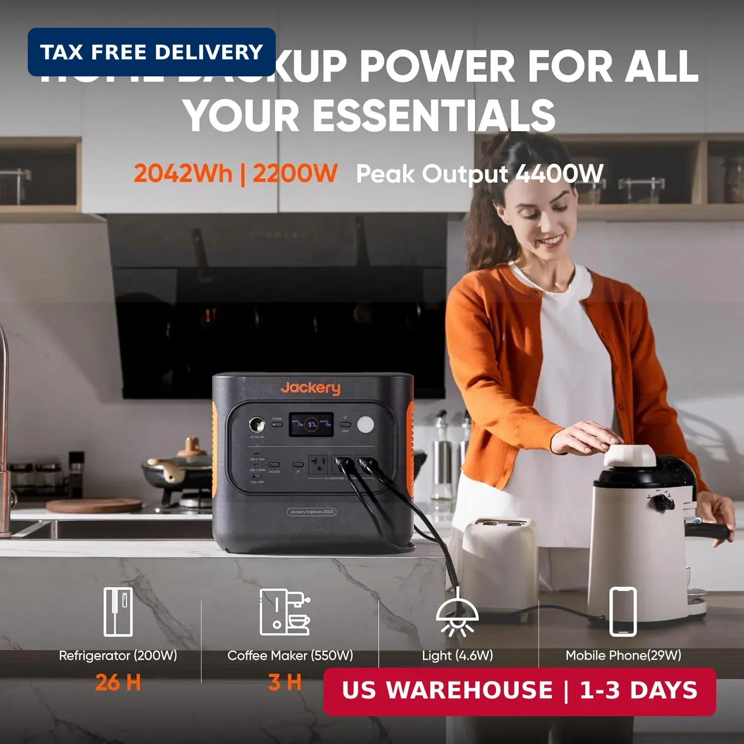 Jackery Explorer 2000 v2 Portable Power Station, 2042Wh LiFePO4 Home Backup Batt