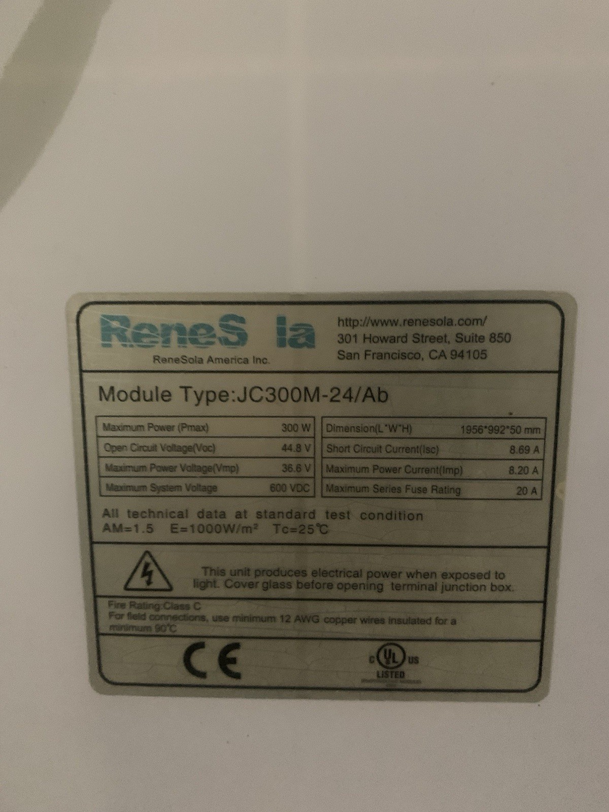 Solar Panels 300w Renesola with Sticker *snail Trails. Great solar Panel