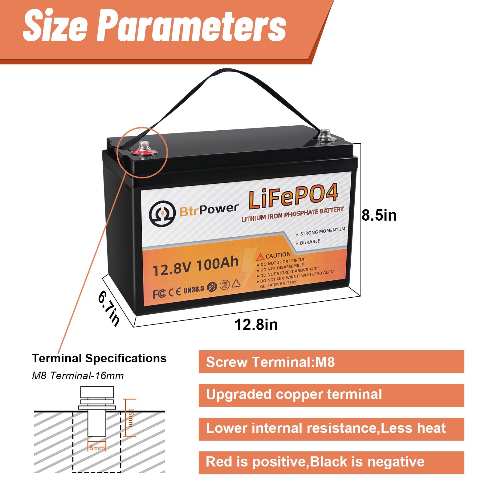 12V 100Ah 1280W Deep Cycles battery LiFePO4 Battery For RV Trailer Solar System
