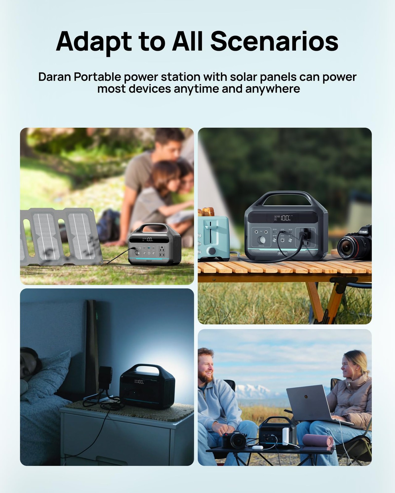 DARAN Portable Power Station 300W (600W Peak), 192Wh LiFePO4 Battery Solar Ge…