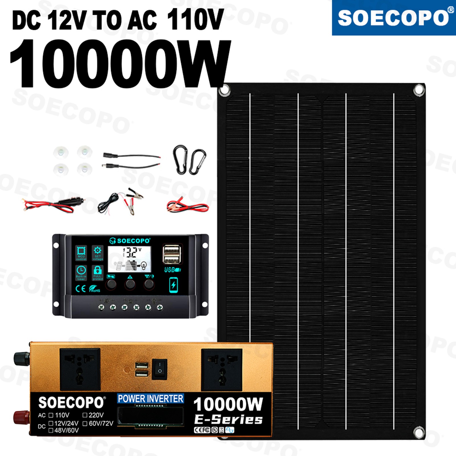 10000W Inverter 800WSolar Panel Solar Power Generator 100A Home 110V Grid System
