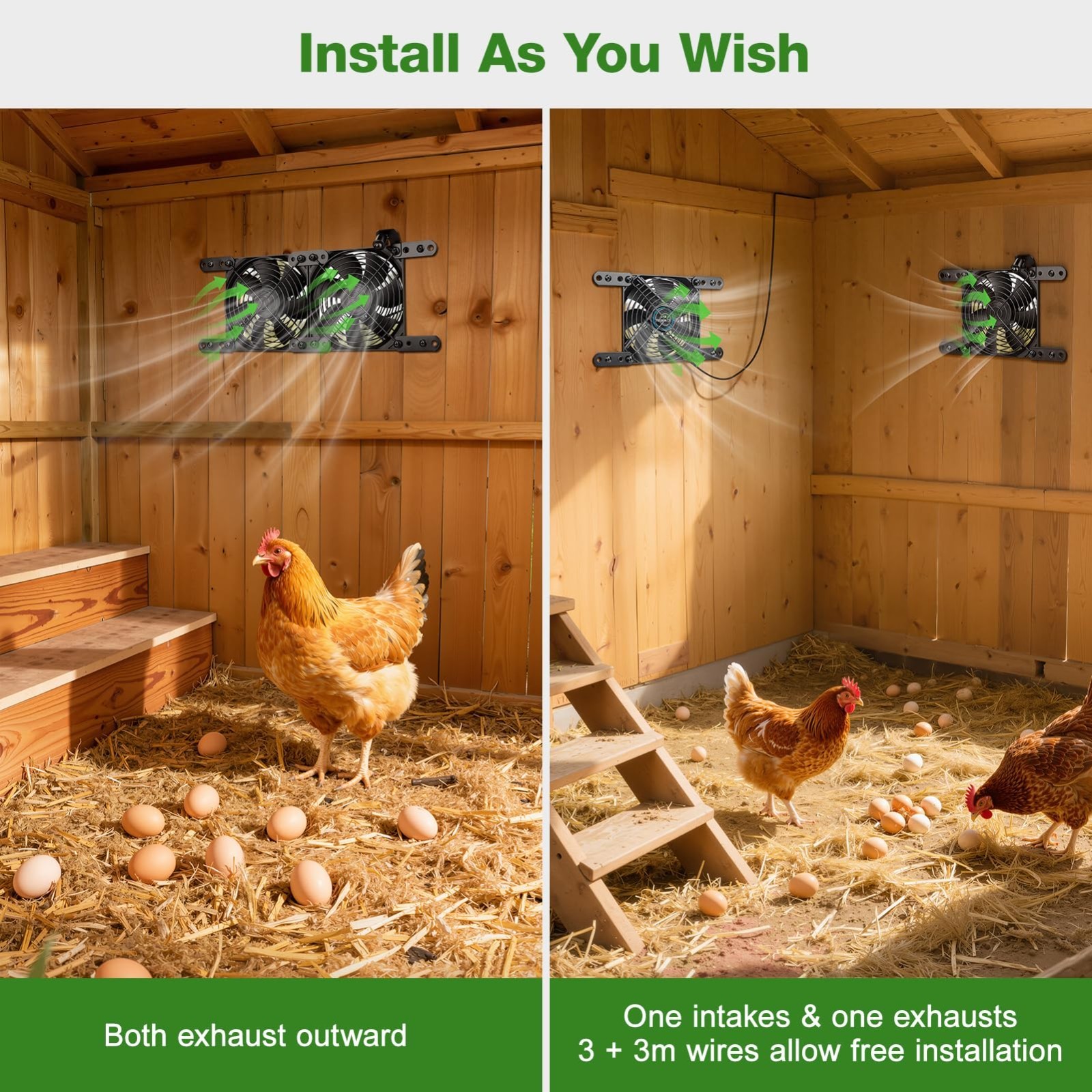 Solar-Powered Exhaust Fan for Chicken Coop & Greenhouse – 25W, 3 Modes, IP65 Wat
