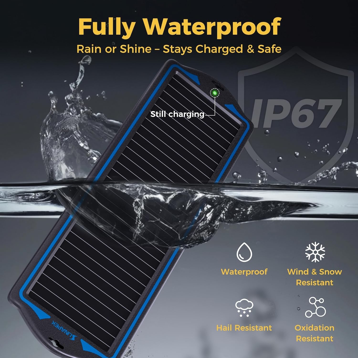 SUNAPEX 12V Solar Battery Charge: Waterproof Portable Solar Panel Kit – Battery