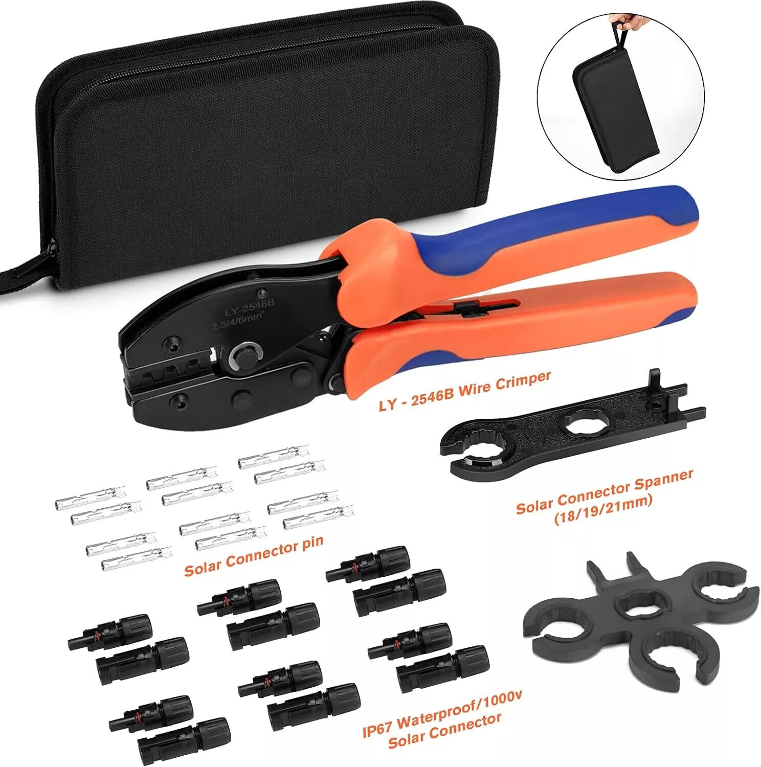 27PCS Solar Panel Cable Wire Connectors Crimper PV Crimping Pliers Tools Set Kit